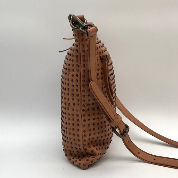 Platania Tan Leather Studded Crossbody Bag - Picture 3 of 11